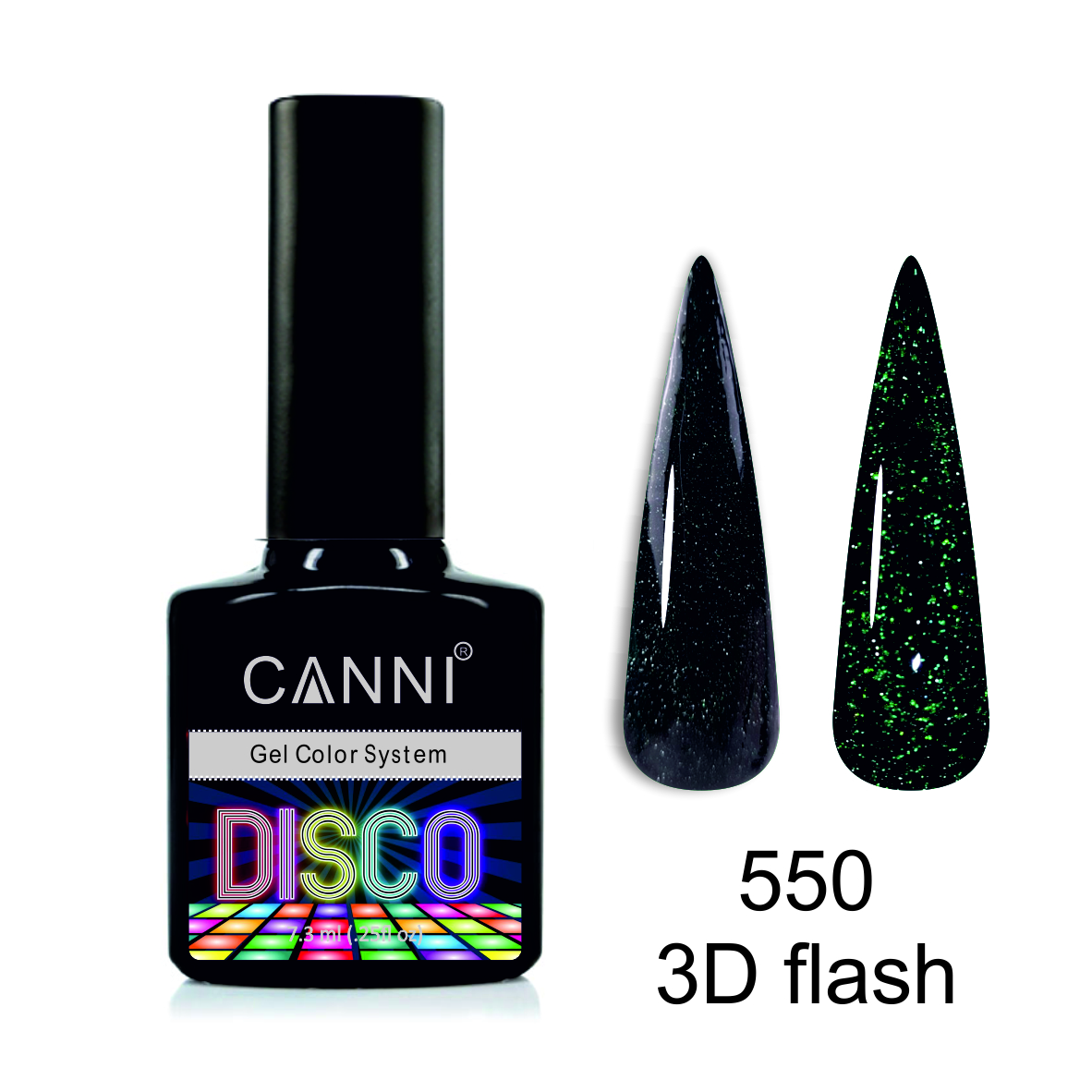 Світловідбивний гель лак disco 3d flash canni №550 чорно зелений, 7,3 мл Світловідбивний гель лак disco 3d flash canni №550 чорно зелений, 7,3 мл