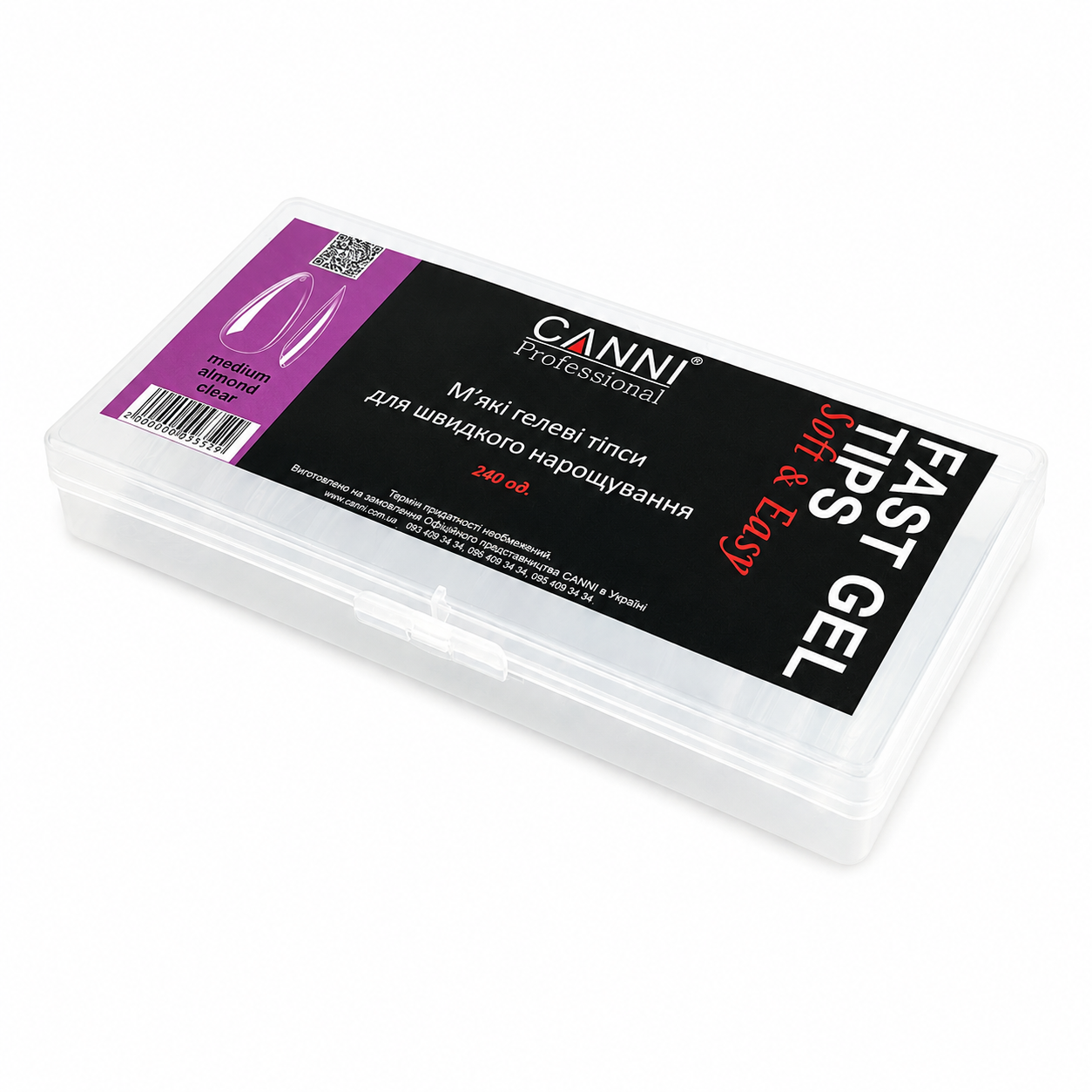 almond_clear_2 Гелеві типси для швидкого нарощування Medium Almond прозорі, 240 шт - Зображення 2